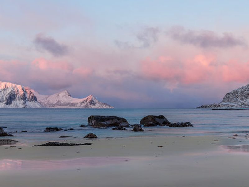 39201035 - sunrise at haukland beach, lofoten islands