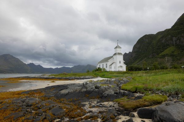Cemetery on Gimsoy Lofoten island at the bsand beach, Norway