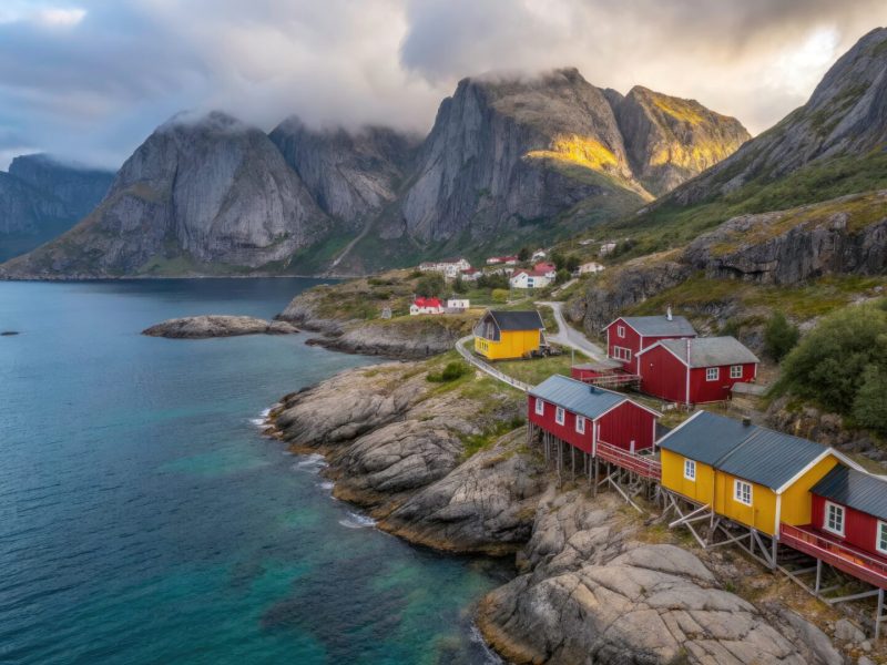 Breathtaking Drone Photography of Nusfjord in Lofoten, Norway - Stunning Landscapes, Dramatic Fjords, and Traditional Fishing Villages