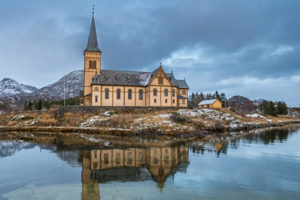 famous vagan church at kabelvag, norway